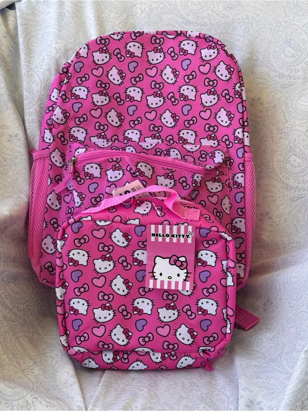Hello Kitty Pink Backpack and Matching Lunch Bag Set with Heart Print